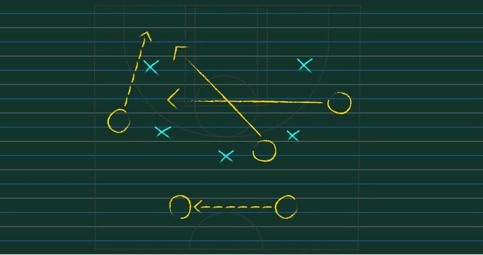 Animation of sports game strategy on ruled paper background