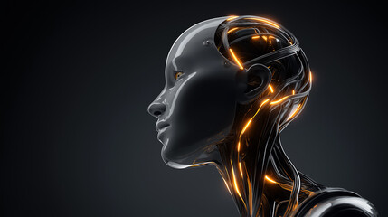 Futuristic humanoid robot profile with glowing internal circuits representing advanced artificial intelligence consciousness.
