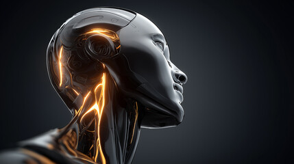 Futuristic humanoid robot profile with glowing internal circuits representing advanced artificial intelligence consciousness.
