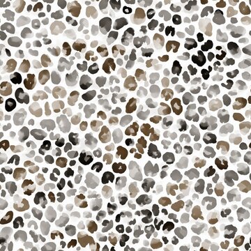 Neutral muted leopard spots seamless pattern design. Abstract animal print background with watercolor style gray and brown spots on white