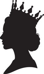 Silhouette of a queen wearing a crown in profile