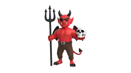 Cartoon Devil Character Holding a Trident and Skull