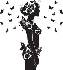 Silhouette of a woman adorned with butterflies and floral elements