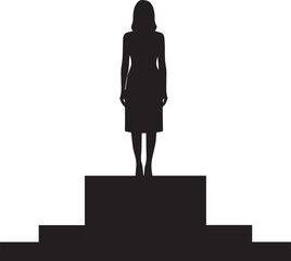 Silhouette of a woman standing on a podium against a white background
