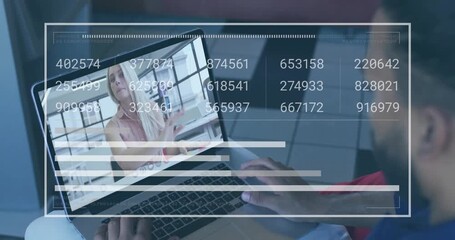 Animation of data processing over caucasian businessman using laptop for video call in office - Powered by Adobe