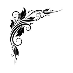Vintage Floral Corner Border Ornament with Swirls and Leaves Vector