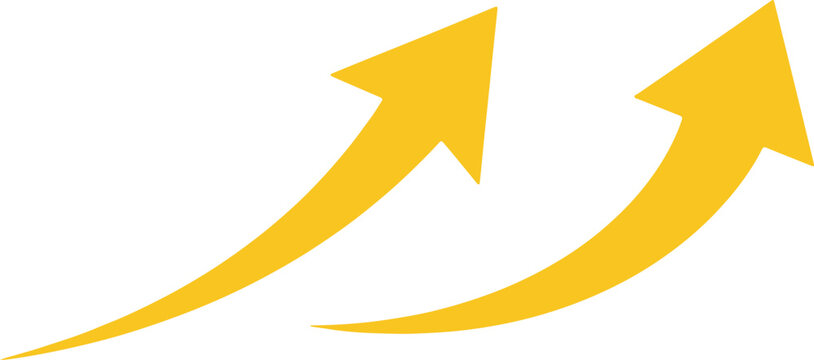  Yellow curved arrow set vector pointing upwards on white background eps