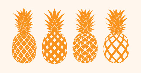 Pineapple Silhouette Vector Set Black Tropical Fruit Icons Collection