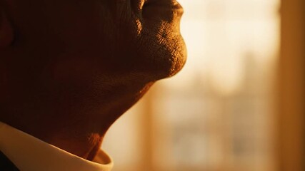 Close Up of an African American Man's Chin and Mouth Lit by Golden Light Against a Brown Background Professional