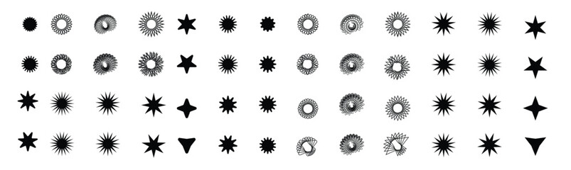Fototapeta premium Set of black and white star icons isolated on white background. Vector illustration.