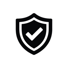 Black shield icon with a white checkmark symbolizing safety and security © Esrat