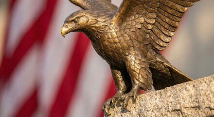 Bronze Eagle Statue with American Flag in Background