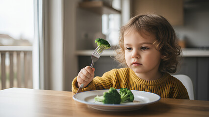 Child Dining at Home: Happy Kid with Healthy Meal in Bright Kitchen