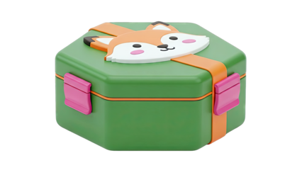 Hexagonal Lunch Box with Fox Decoration