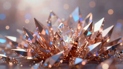 Faceted crystal clusters with sparkling light and bokeh