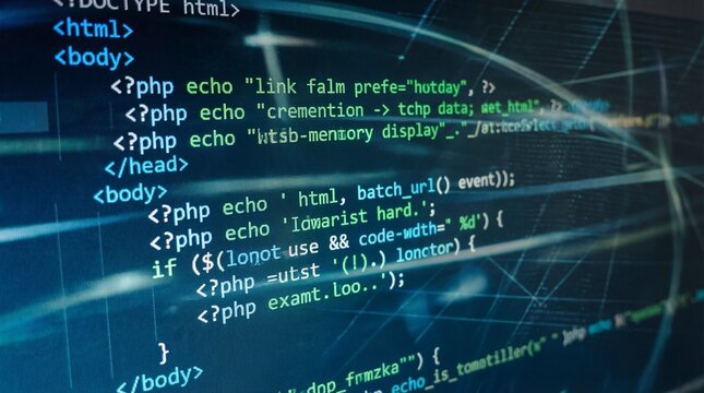 Coding Symphony: A captivating visual of vibrant coding lines against a dynamic background, reflecting the modern digital world.
