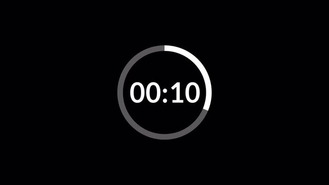 15 sec countdown timer animation on transparent background, fifteen second countdown timer in four digit from 0 to 15 seconds with alpha channel in 4k . 