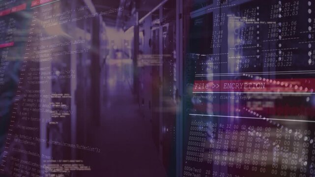 On code drift server corridor gliding while encryption bar appearing scrolling hex for encryption