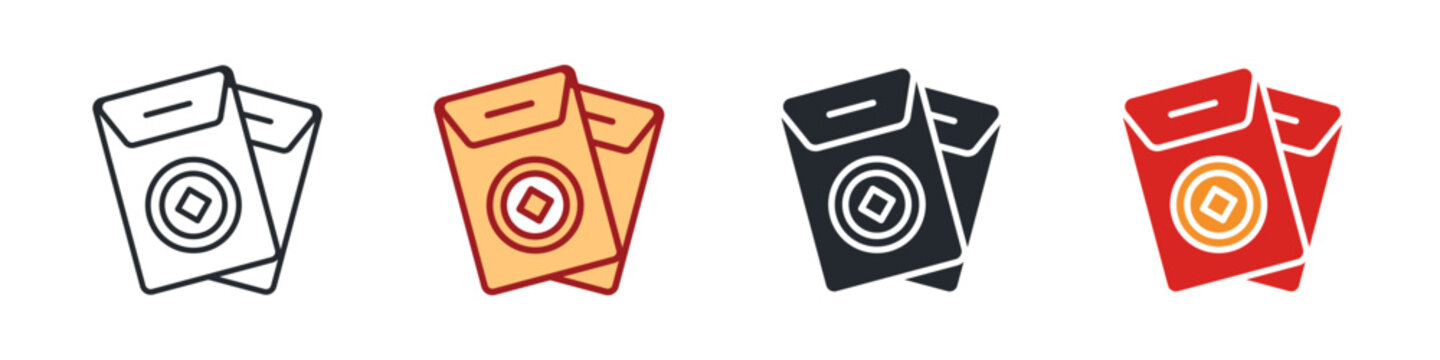 Red Envelope Icon Set Multiple Style. Designed In Outline, Blue, Glyph, Dual Tone