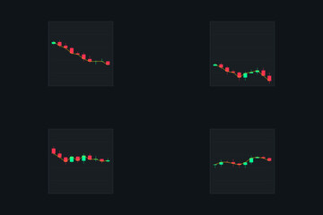 Set of 4 Crypto Trading Candlestick Chart Icons. Stock Market Financial Analysis and Forex Graph Elements