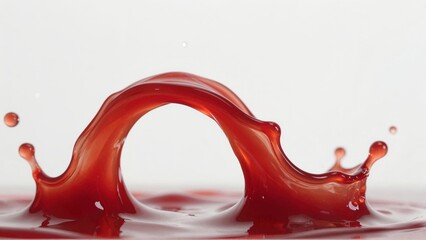Red liquid splash forming arch with droplets