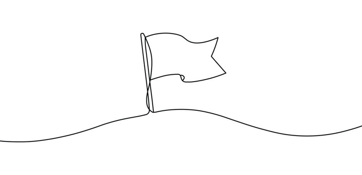 Continuous line art drawing flag pole waving minimalist simple creative design concept artwork