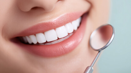 歯科用ミラーで口元を確認する女性、セルフチェックの場面