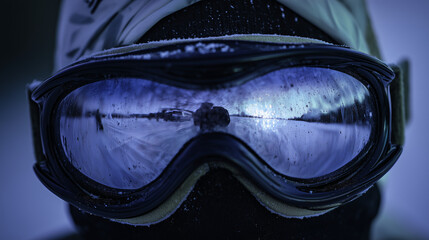 Reflections of a Fearless Skier Capturing the Essence of Snowy Mountains on a Tranquil Winter Evening