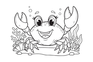 Sea animals colouring book illustration, Set of  Sea animals outline 