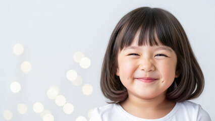 元気いっぱいの表情で笑う日本人の子ども