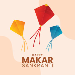 Happy Makar Sankranti festival background design with flying kites. Vector illustration