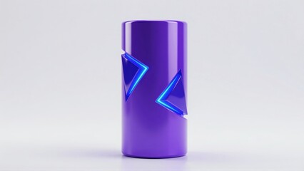 Purple cylinder with blue glowing triangles