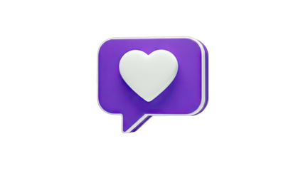 3D Speech Bubble with White Heart Icon on transparent background