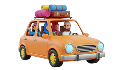 Happy Muslim Family on a Road Trip