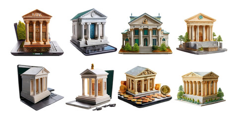 Miniature Bank Building Models Collection