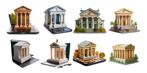 Miniature Bank Building Models Collection