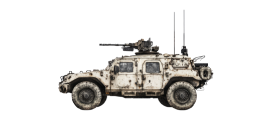 Military Vehicle in Rugged Condition with Tactical Equipment