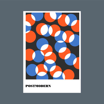 Poster inspired postmodern of vector abstract dynamic symbols with bold geometric shapes, useful for web background, poster art design, magazine front page, hi-tech print, cover artwork.