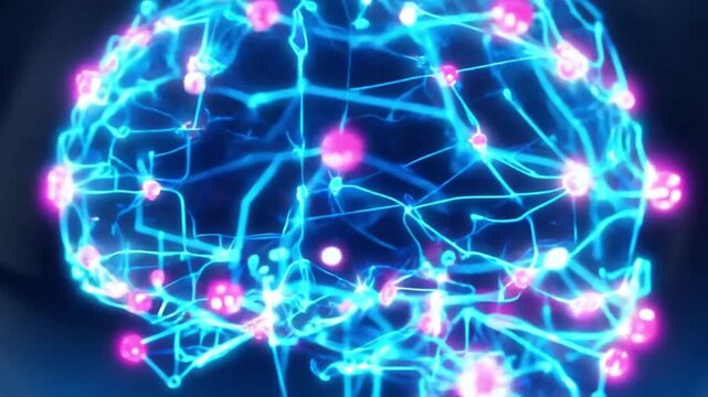 Glowing Transparent Light Bulb with Digital Brain Network and Neon Technology Concept
