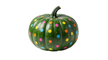Green Polka Dot Pumpkin Decoration on White Background