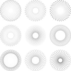 Abstract Spiral Line Circles and Radial Geometric Swirl Shapes Set