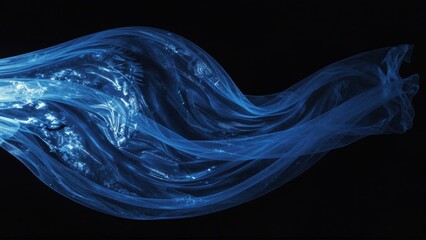 Blue translucent fabric flowing in darkness