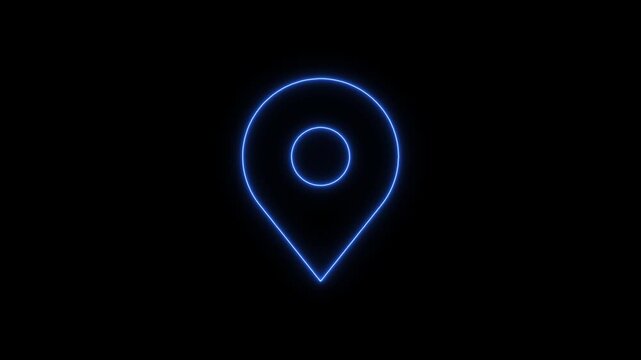 Glowing Blue Map Pin Location Marker on Black Background neon navigation symbol map pointer glowing blue neon