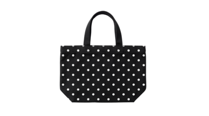 Black Canvas Tote Bag with White Polka Dots Product Shot
