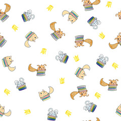 seamless textile background with kids toys, fox, cat, bunny, 