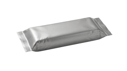 Naklejka premium Silver Aluminum Foil Snack Bar Packaging Mockup Product Shot