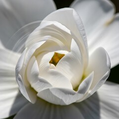 Close-up of white flower petals unfurling in soft light, delicate beauty of nature