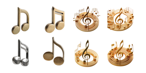Diverse Musical Note Illustrations on Transparent Background, PNG collection, set bundle, isolate on transparent or white background