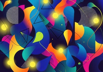 Abstract psychedelic swirls and shapes with glowing lights