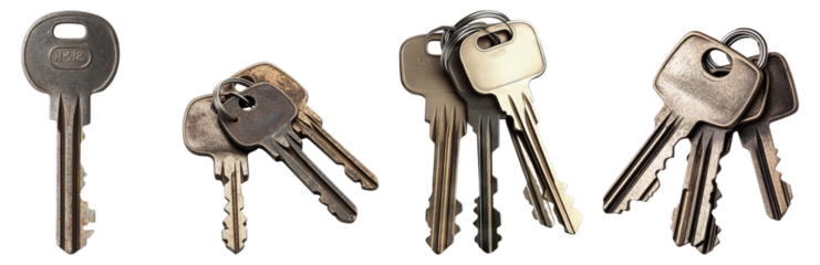 Collection of Various Old Metal Keys on Isolated Background